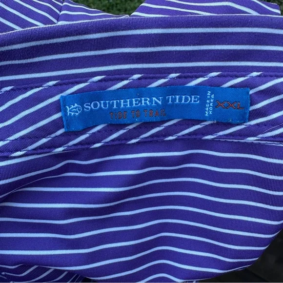 Southern Tide TCU Men's PURPLE WHITE Striped Polo Shirt Big and Tall SZ XXL - Picture 5 of 10